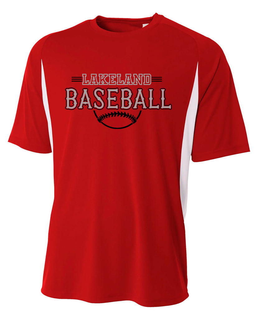 Lakeland Baseball Red & White A4 Men's Cooling Performance Color Blocked T-Shirt N3181 w/ LL1107 Design on Front