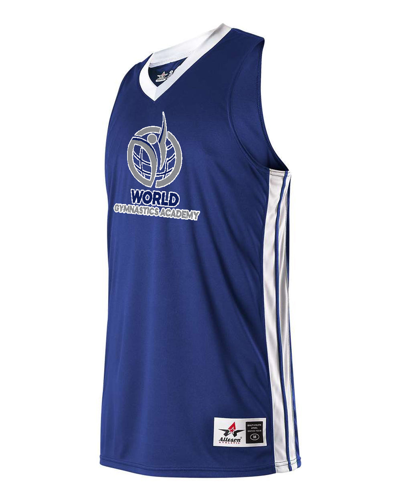 World Gymnastics Navy Alleson Athletic - Single Ply Basketball Jersey - 538J w/ V2 Logo Design on Front