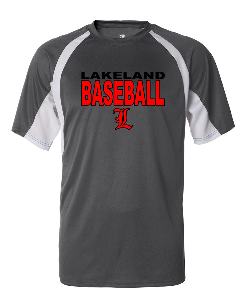 Lakeland Baseball Charcoal & White Badger - B-Core Hook T-Shirt - 4144 w/ LLBB Stack L Design on Front