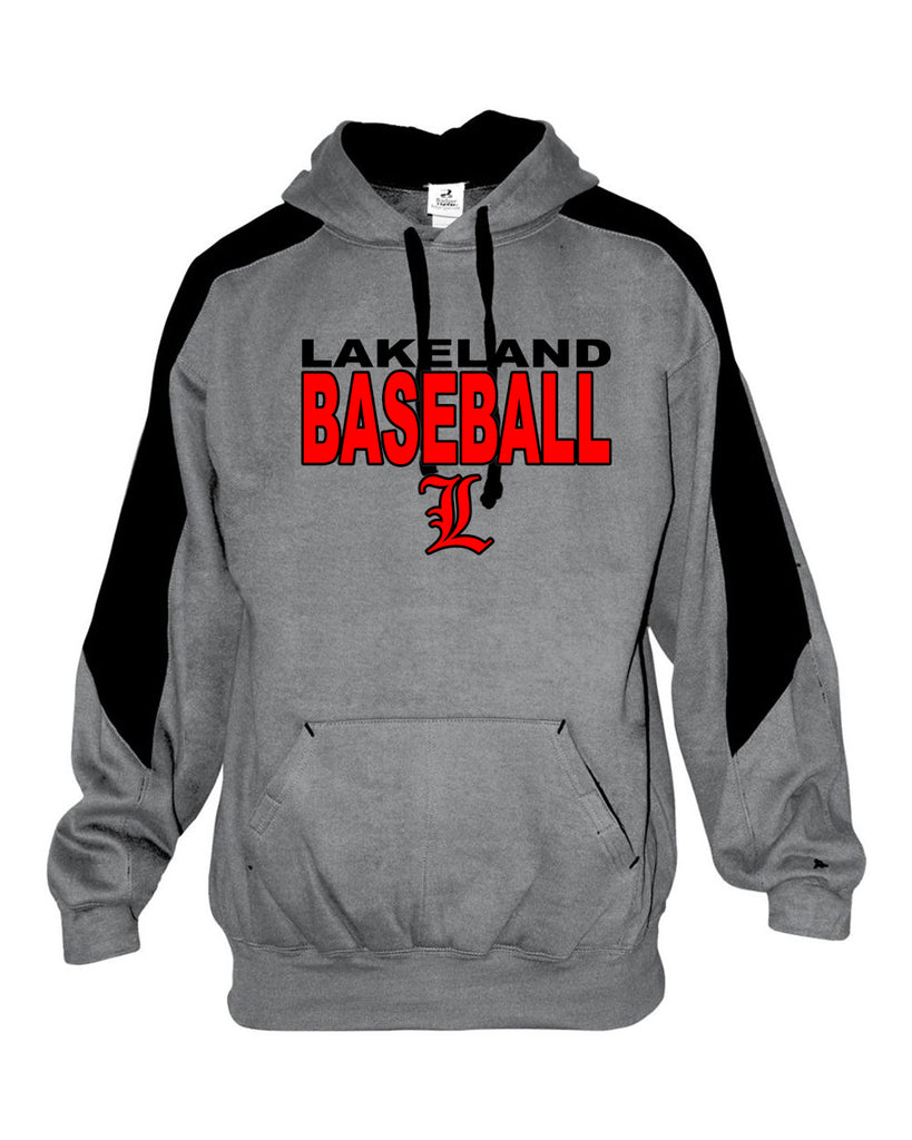 Lakeland Baseball Oxford & Black Badger - Saber Hooded Sweatshirt - 1265 w/ LLBB Stack L Design on Front