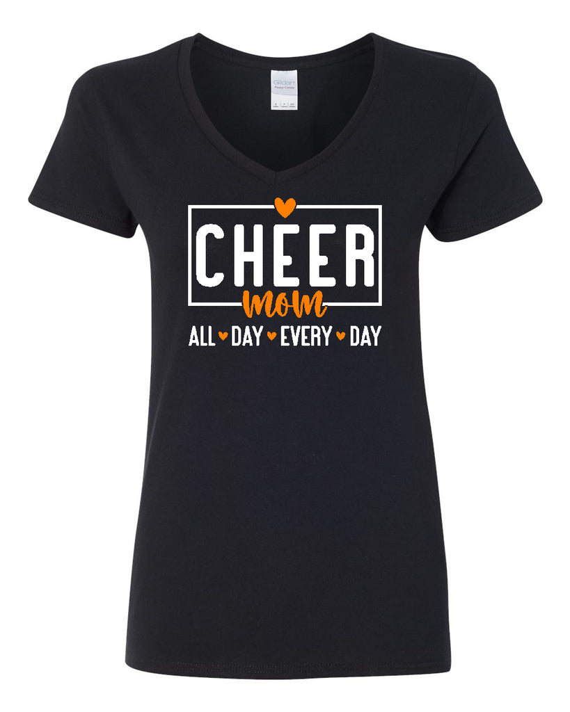 Ringwood Rattlers Black Heavy Cotton™ Women’s V-Neck T-Shirt - 5V00L w/ 2 Color Cheer Mom Design on Front Left