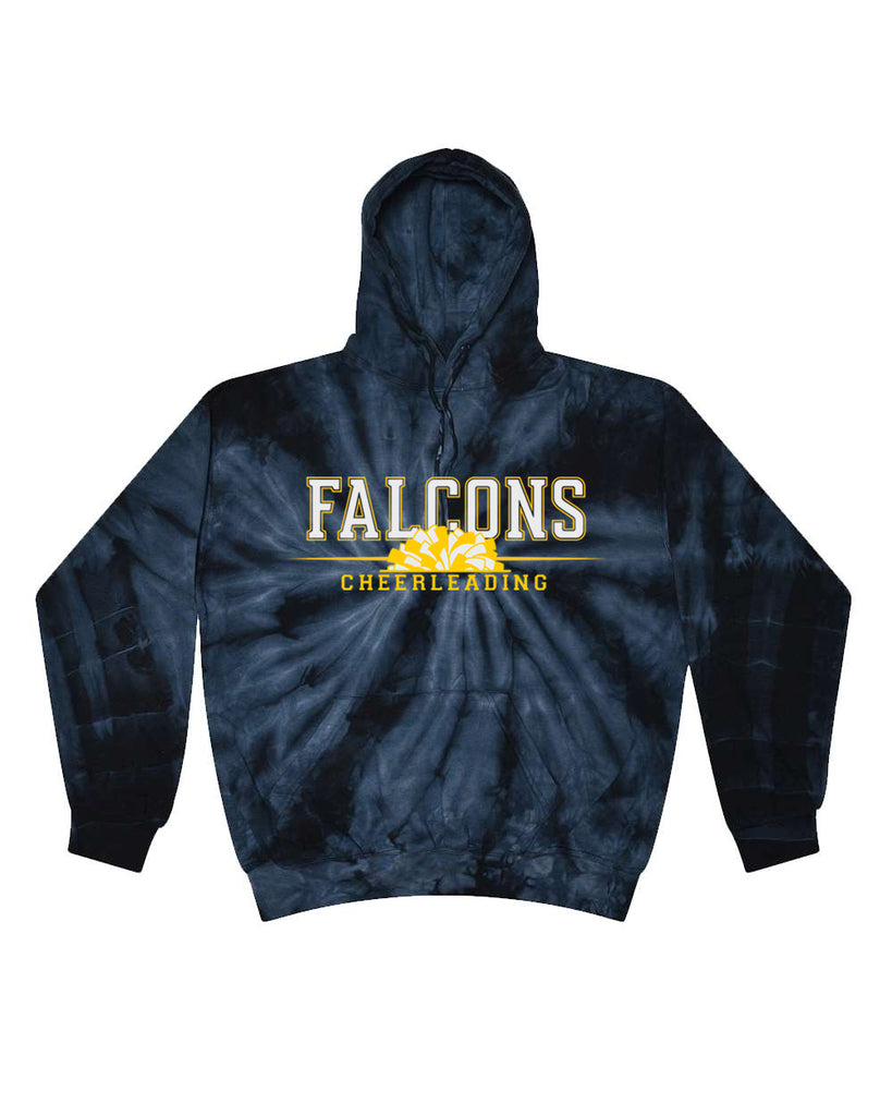 Jefferson Cheer Navy Colortone - Spider Tie-Dyed Hooded Sweatshirt - 8777 w/ Falcons Cheerleading Design on Front.