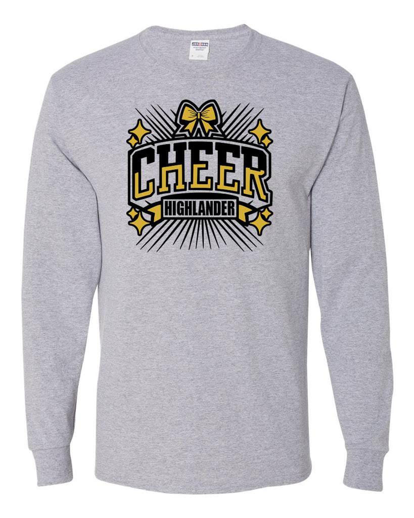 West Milford Cheerleading - Sport Gray Long Sleeve Tee w/ HIGHLANDER CHEER 948 Design on Front.