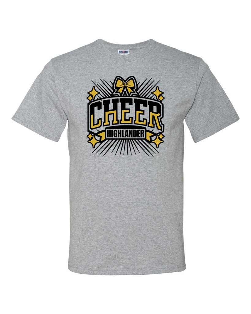West Milford Cheerleading - Sport Gray Short Sleeve Tee w/ HIGHLANDER CHEER 948 Design on Front.