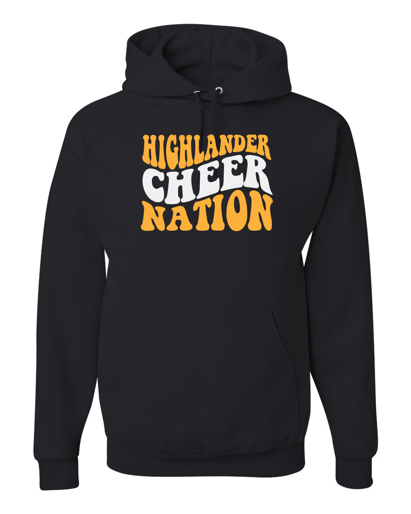 West Milford Cheerleading - Black Hoodie w/ Highlander Cheer Nation Design on Front.