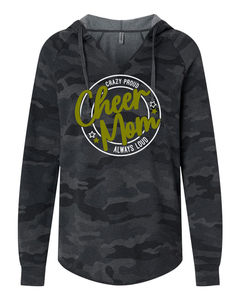 RTCC - ITC Women’s Lightweight Black Camo California Wave Wash Hooded Sweatshirt - PRM2500 w/ Cheer Mom 507 Design on Front