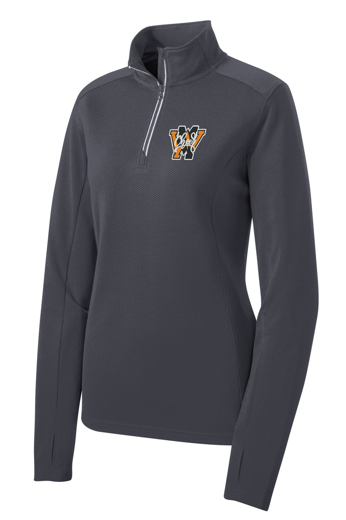 West Milford Cheerleading - Charcoal Sport-Tek® Women's Sport-Wick® Textured Quarter Zip Pullover w/ WM Cheer Design Embroidered on Left Chest