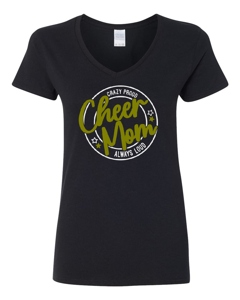 RTCC Black V-Neck T-Shirt w/ RTCC Cheer Mom 507 Design on Front.