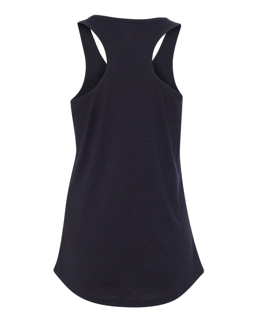 flfa black next level - women's ideal racerback tank - 1533 w/ flfa cutters cheer logo in spangle on front