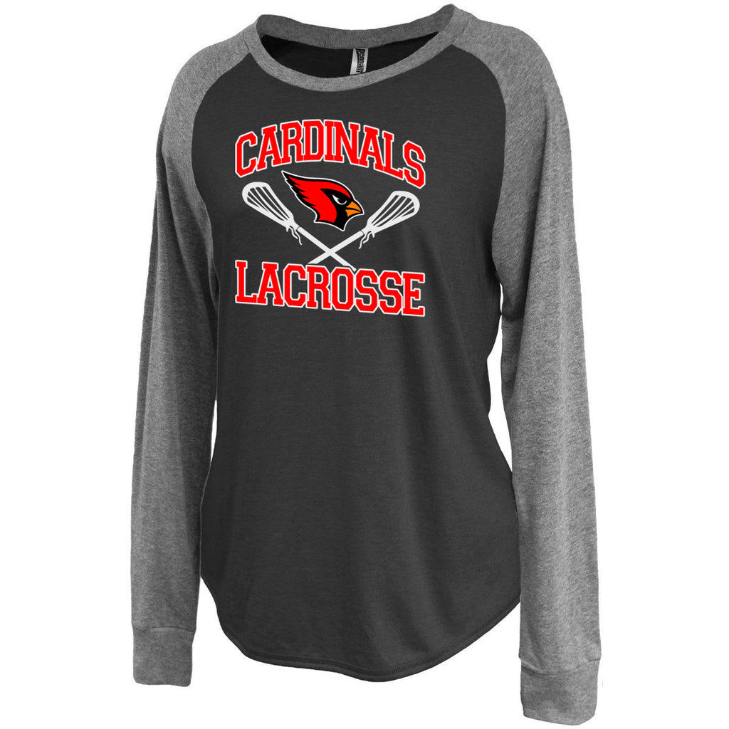 Westwood Cardinals Black Jersey Raglan Crewneck Shirt w/ 2 color Cardinals Crossed Sticks Design on Front.