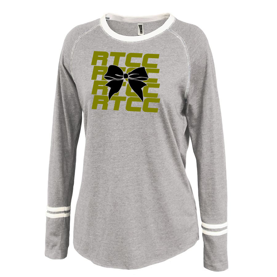 RTCC Gray Ringer Stripe Crew Shirt w/ RTCC 2 Color Bow Design on Front.