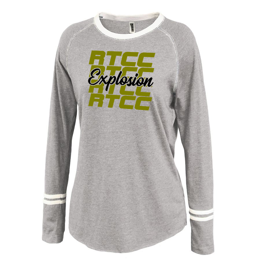 RTCC Gray Ringer Stripe Crew Shirt w/ RTCC Explosion Repeat 2 Color Design on Front.