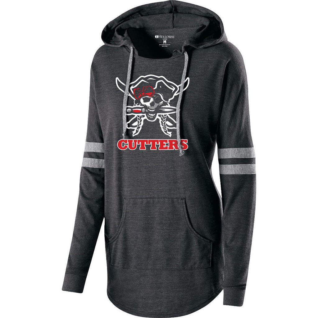 FLFA Black AS Ladies Hooded Low Key Pullover w/ FLFA Cutters CHEER/FOOTBALL Skull Logo on Front