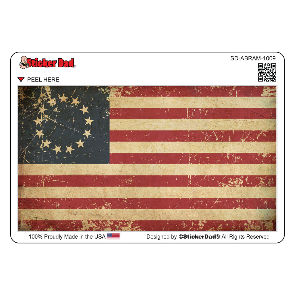 Aged Betsy Ross American Flag 1009 Full Color 5 inch Printed Vinyl Decal Window Sticker