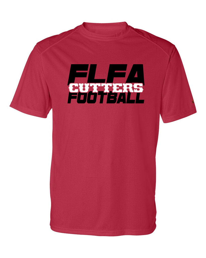 FLFA Cutters Red Badger B-Core Performance Tee - 4120 w/ FLFA Football Over-Under on Front.