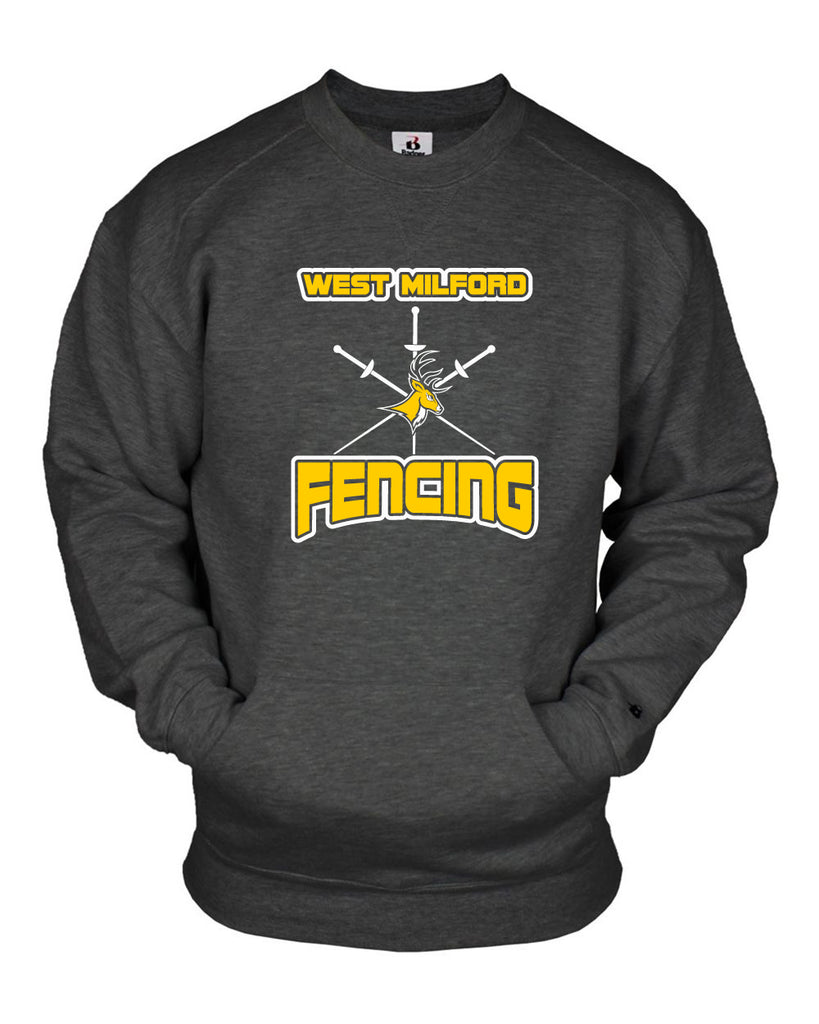West Milford Fencing Badger 1252 Pocket Swetashirt w/ Large WM Tri Design on Front.
