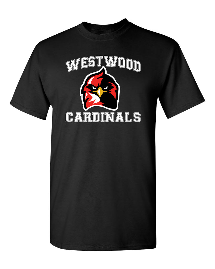 Westwood Cardinals Black 100% Cotton Tee w/ Angry Bird Cardinal Design