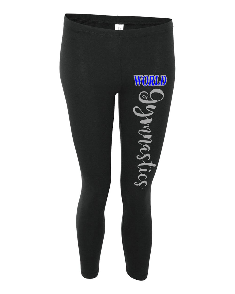 World Gymnastics BC Black Leggings w/ 2 Color Design Down Leg