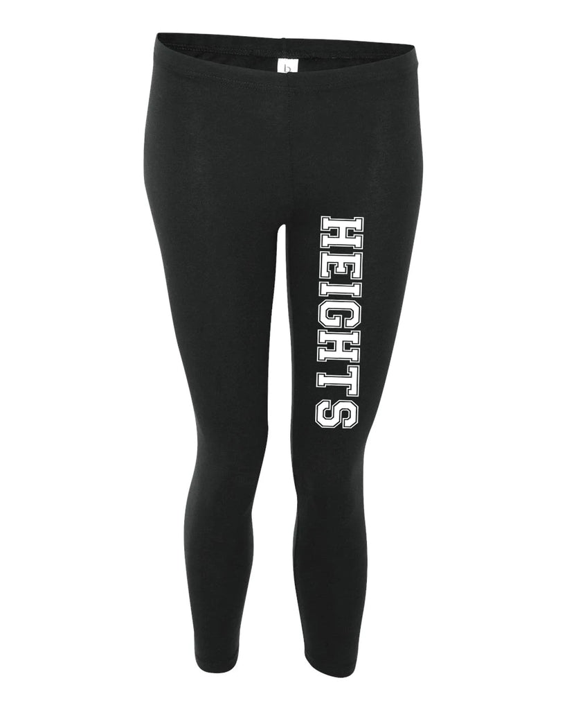 Heights Black Leggings w/ HEIGHTS Design Down Front of Left Leg.