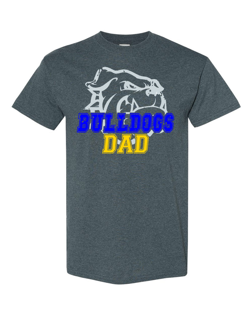 Bulldogs Dark Heather 100% Cotton Tee w/ Bulldogs DAD Design on Front.