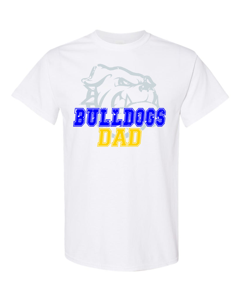 Bulldogs White 100% Cotton Tee w/ Bulldogs DAD Design on Front.
