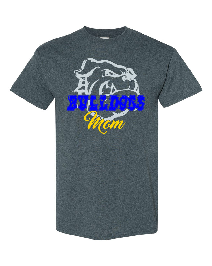 Bulldogs Dark Heather 100% Cotton Tee w/ Bulldogs MOM Design on Front.