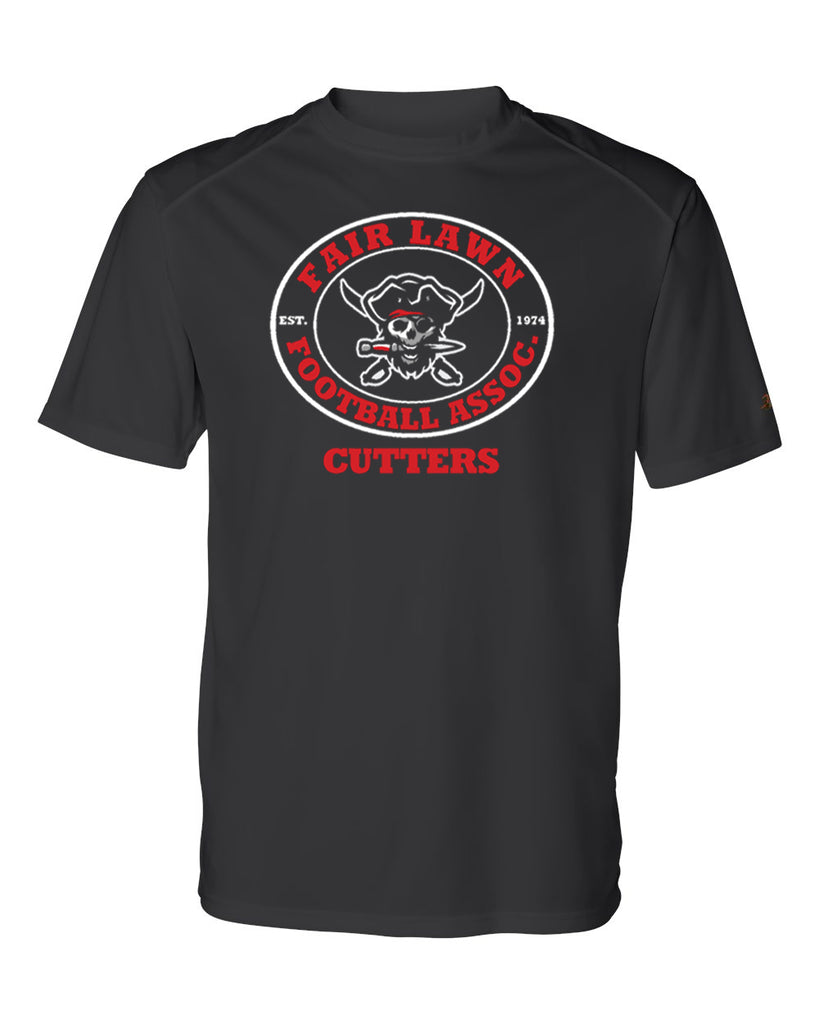 flfa black badger - b-core sport performance t-shirt - 4120 w/ flfa cutters cheer/football logo on front