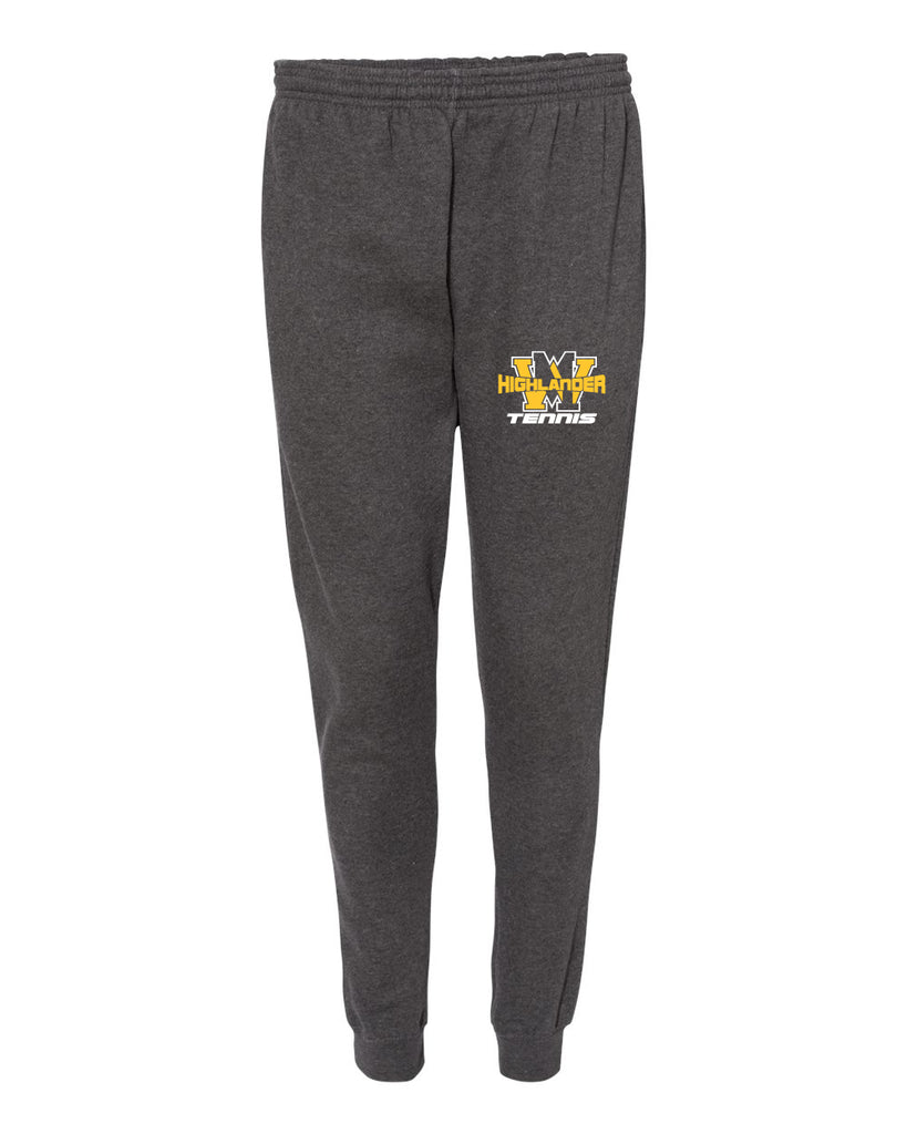 West Milford Tennis Charcoal Badger - Sport Athletic Fleece Joggers - 1215 w/ WM Tennis Logo on Left Hip.