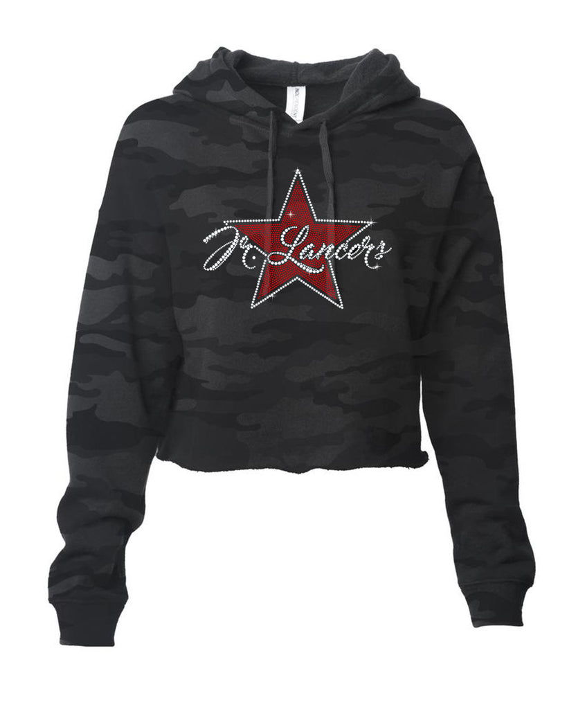 Jr Lancers Cheer - ITC Women's Lightweight Cropped Hooded Sweatshirt with Spangle Star Design on Front.