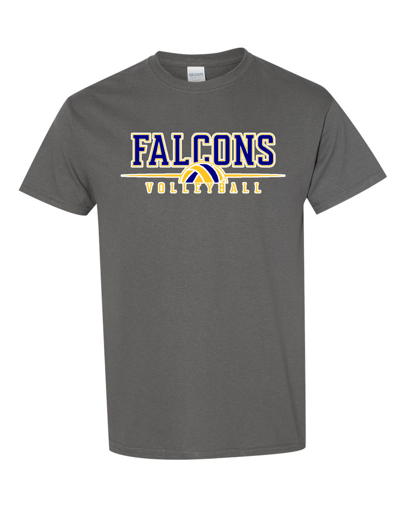 JTHS Volleyball Charcoal Gray Short Sleeve Tee w/ Falcons Volleyball V3 Logo on Front