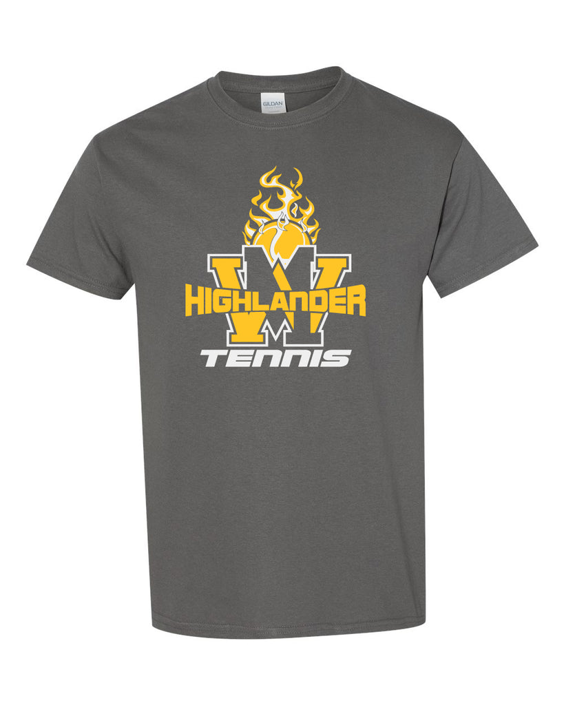 West Milford Tennis Charcoal Short Sleeve Tee w/ WM Tennis on Front.