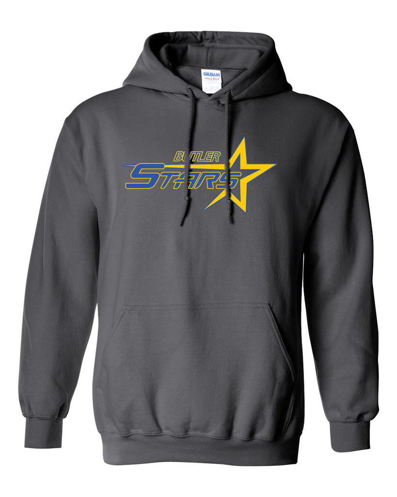 Butler Stars Charcoal Hoodie w/ Large Design on Front.