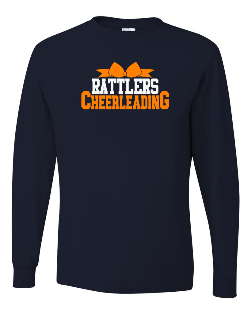 Ringwood Rattlers Black JERZEES - Dri-Power® Long Sleeve 50/50 T-Shirt - 29LSR w/ 2 Color Rattlers Cheerleading Bow Design on Front