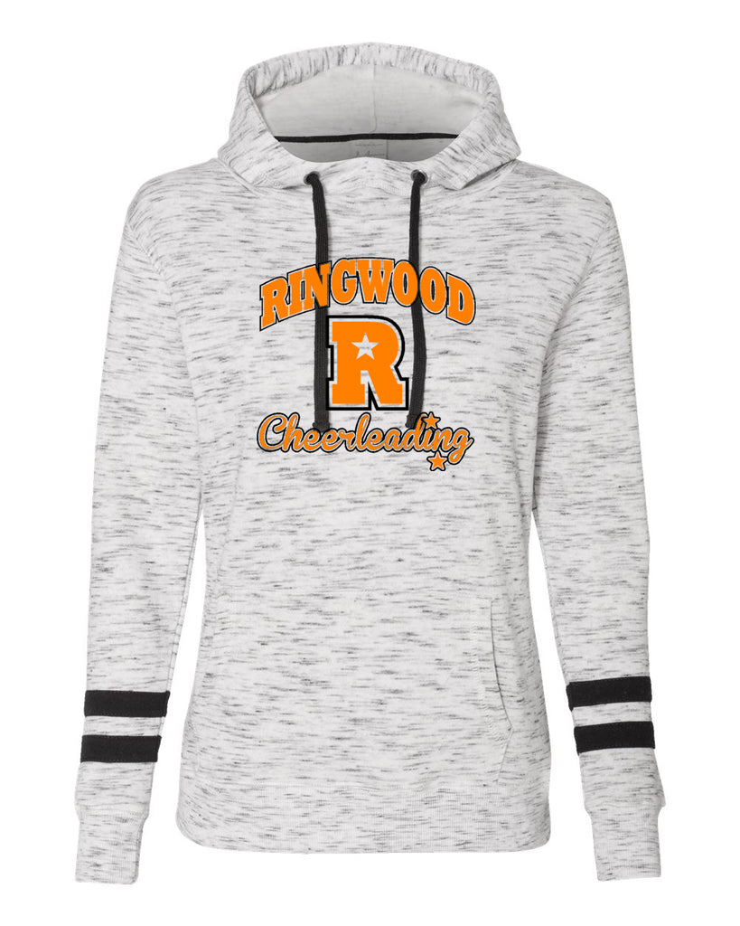 Ringwood Rattlers Black Women’s Mélange Fleece Striped-Sleeve Hooded Sweatshirt - 8674 w/ 2 Color CHEERLEADING Design on Front