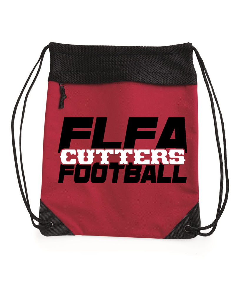FLFA Cutters Red Coast to Coast Drawstring Backpack - 2562 w/ FLFA Football Over-Under on Front.