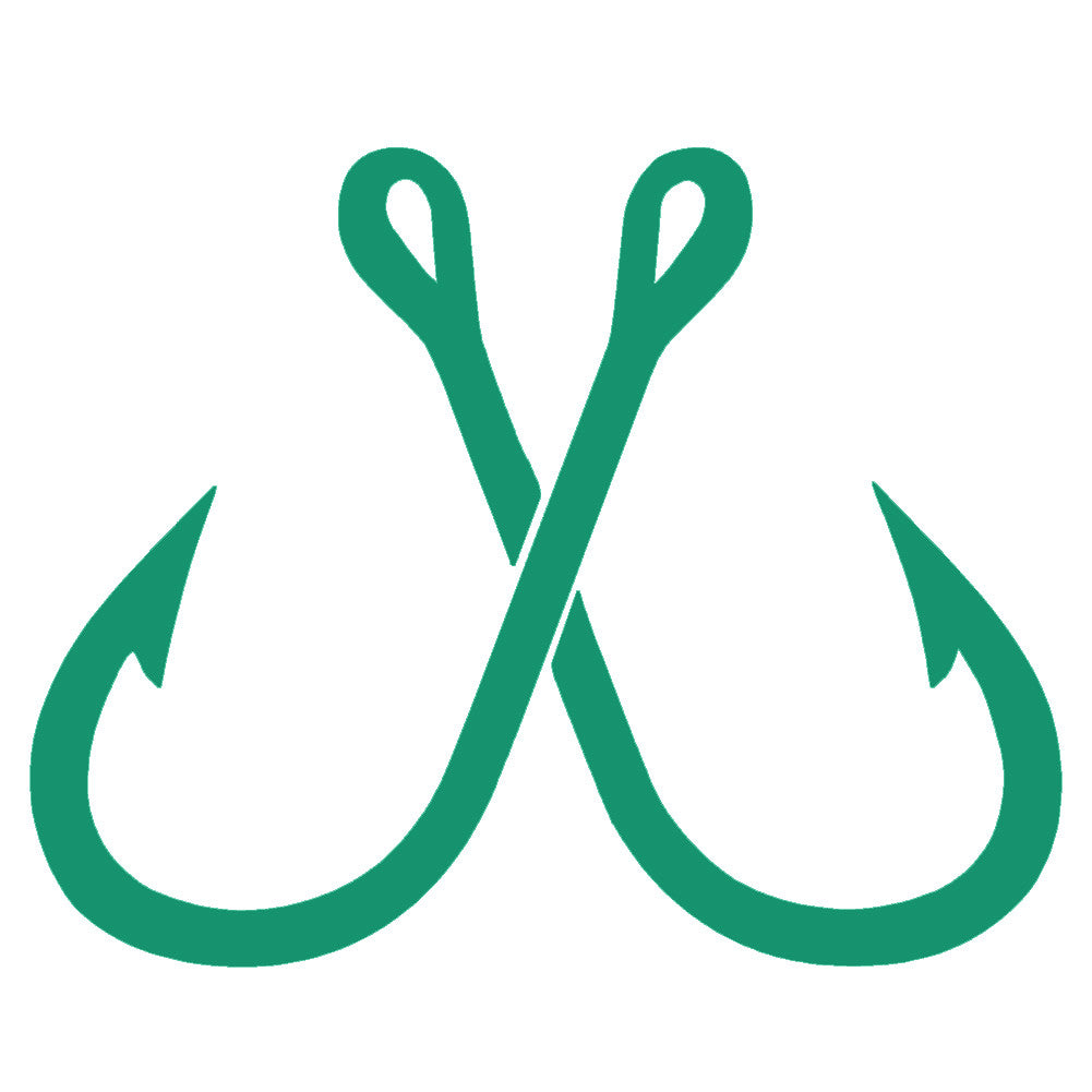 crossed fish hooks single color transfer type decal