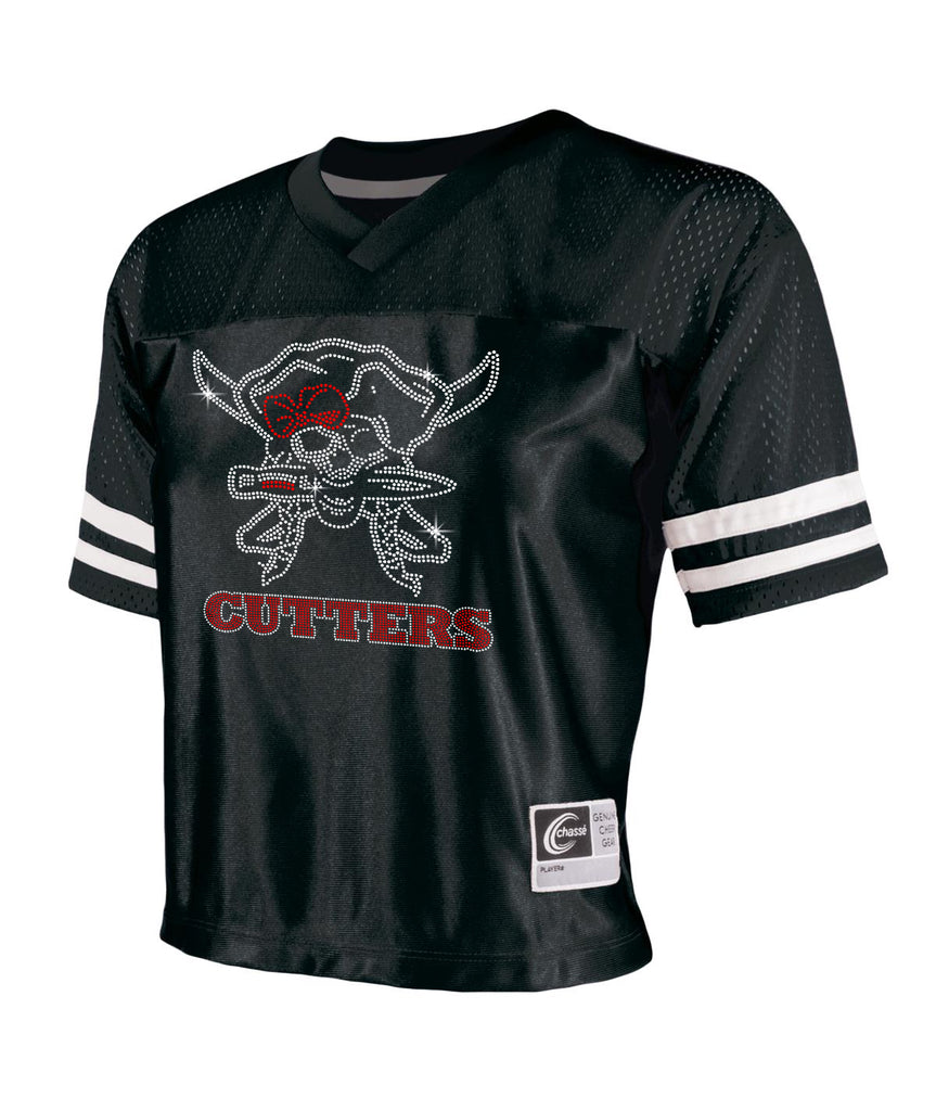 FLFA Black Chasse All In Jersey w/ FLFA Cutters CHEER Logo in SPANGLE on Front