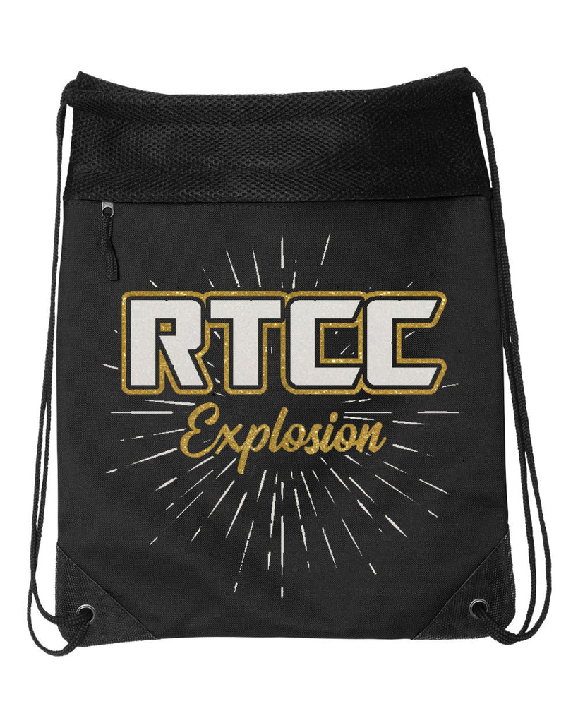 RTCC Black Coast to Coast Drawstring Backpack - 2562 w/ GLITTER Burst Design on Front.