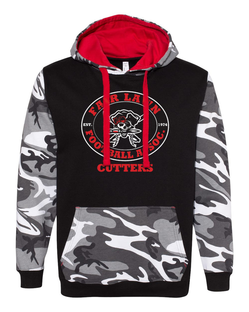 FLFA Black Code Five - Urban Camo Hooded Sweatshirt - 3967 w/ FLFA Cutters CHEER/FOOTBALL Logo on Front