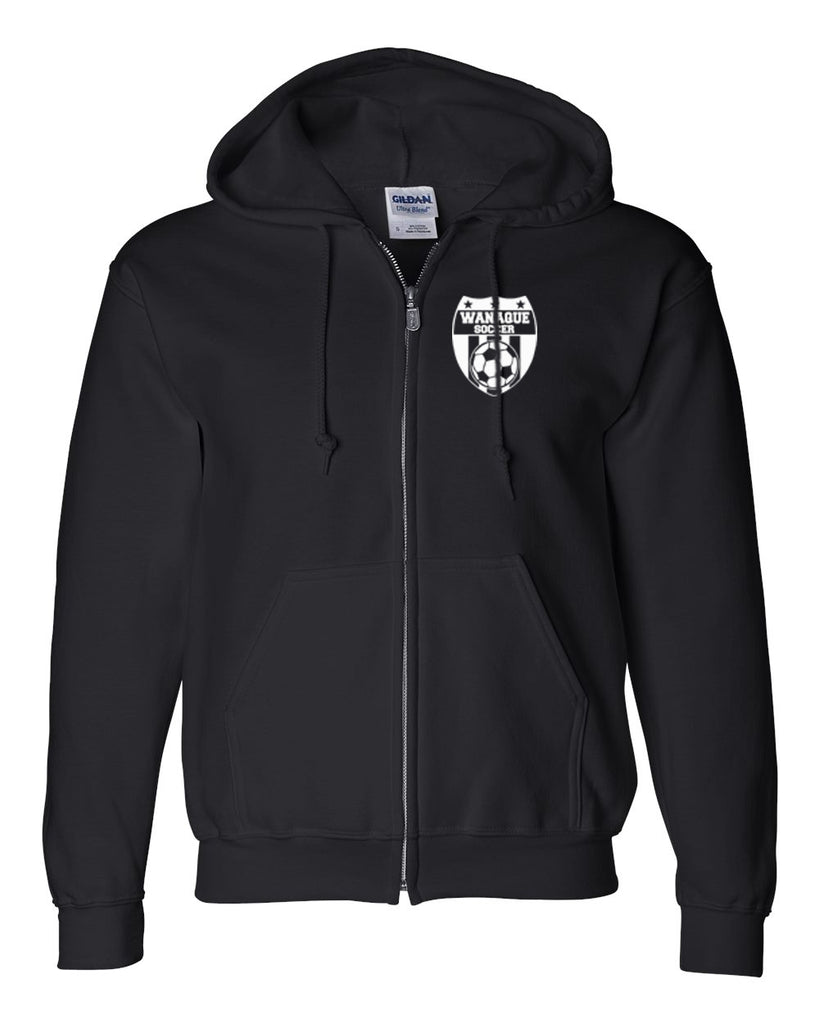 Wanaque Soccer Black Heavy Blend Full-Zip Hoodie with Small Wanaque Soccer Logo on Left Chest..