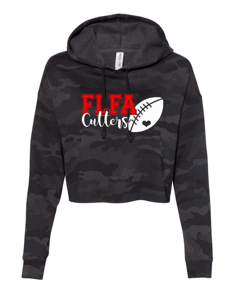 FLFA Black Camo Women’s Lightweight Cropped Hooded Sweatshirt - AFX64CRP w/ FLFA Football Heart Design on Front