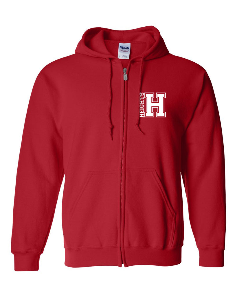 Heights Red Heavy Blend Full Zip Hoodie w/ Small Left Chest OG Logo on Front.