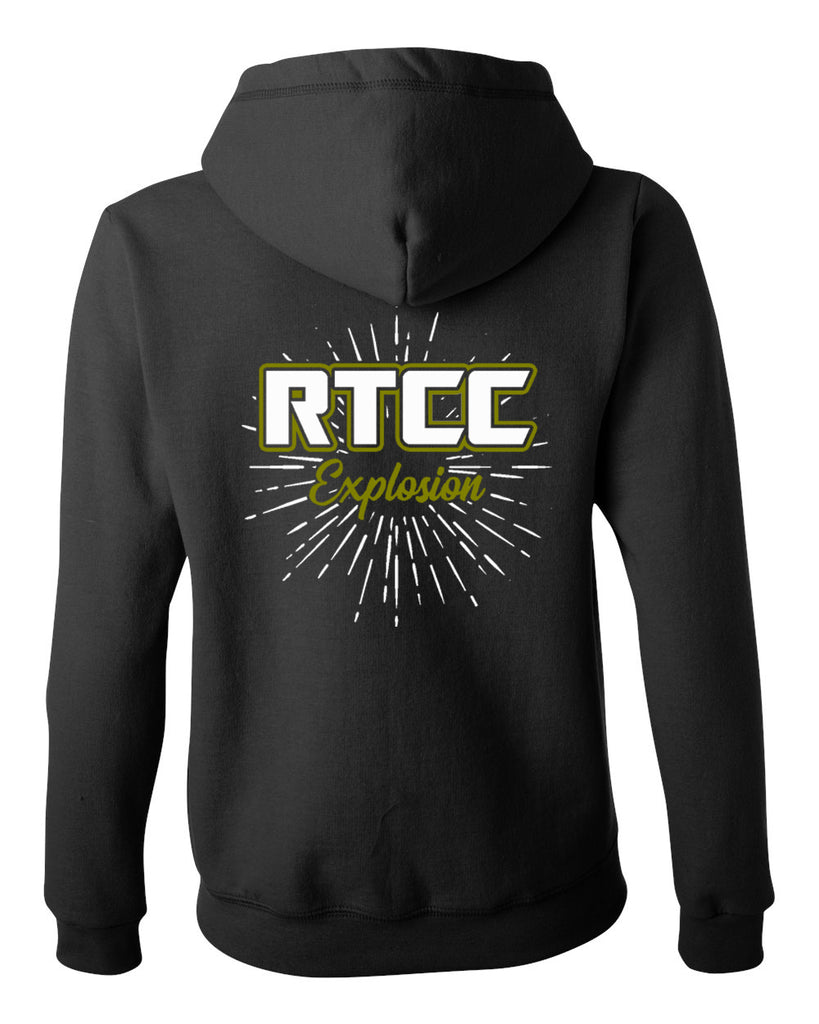 RTCC Black Full Zip Hoodie w/ RTCC Burst Logo in 2 Color Print on Back.