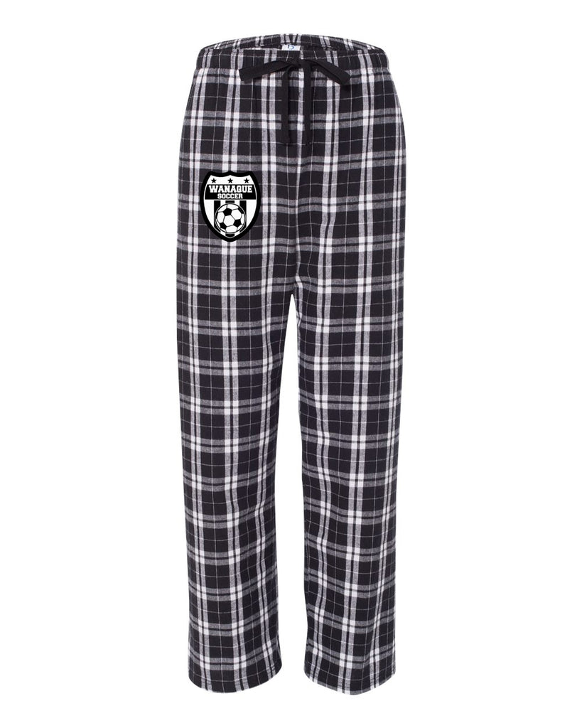 Wanaque Soccer PJ Style Flannel Pants with Wanaque Soccer Logo on Front Right Hip.