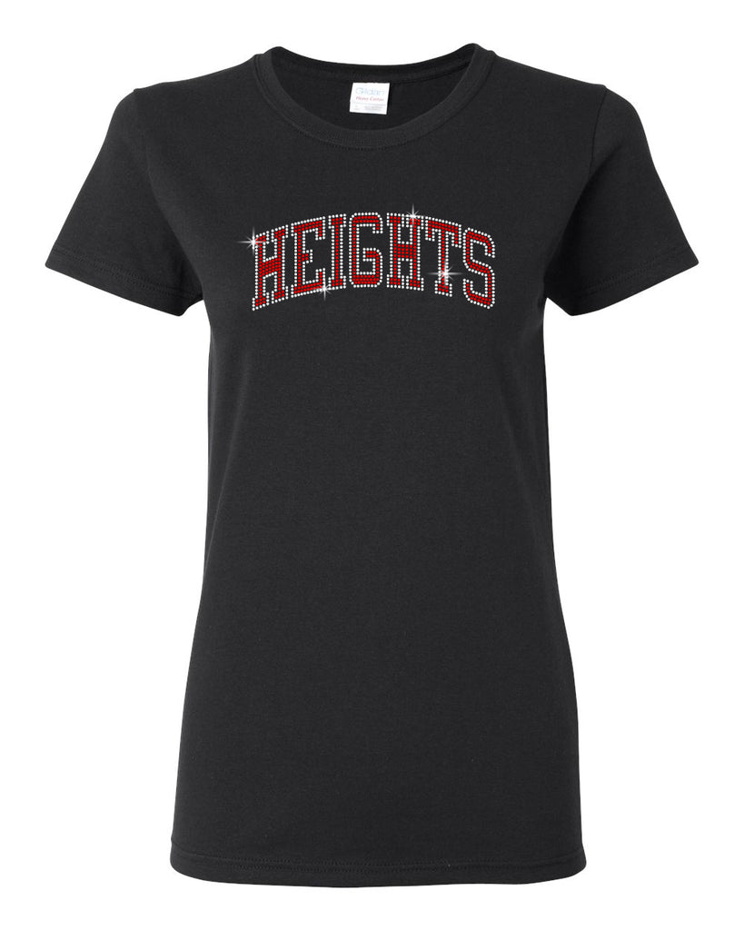 Heights Black Short Sleeve Tee w/ Heights ARC Design in SPANGLE on Front.