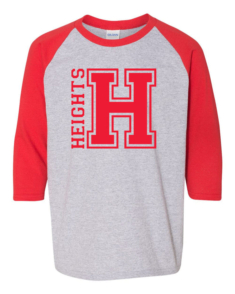 Heights Gray/Red Raglan Tee w/ Heights OG Design in Red on Front.