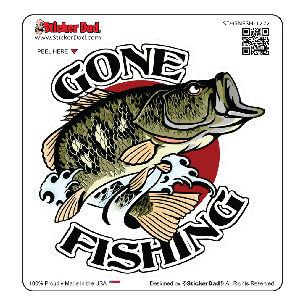 GONE FISHING 1222 Full Color 5 inch Printed Vinyl Decal Window Sticker