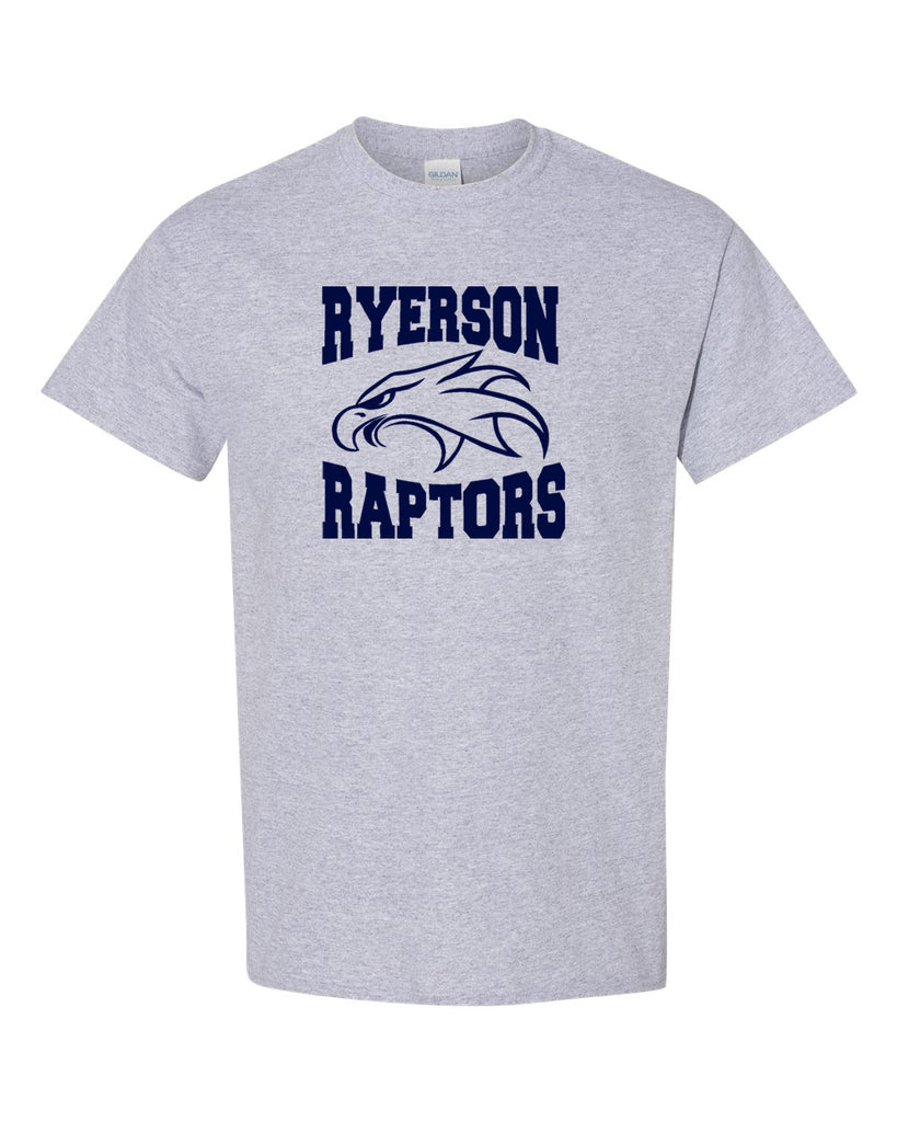 Ryerson School Sport Gray Short Sleeve Tee w/ Logo Design 1 on Front