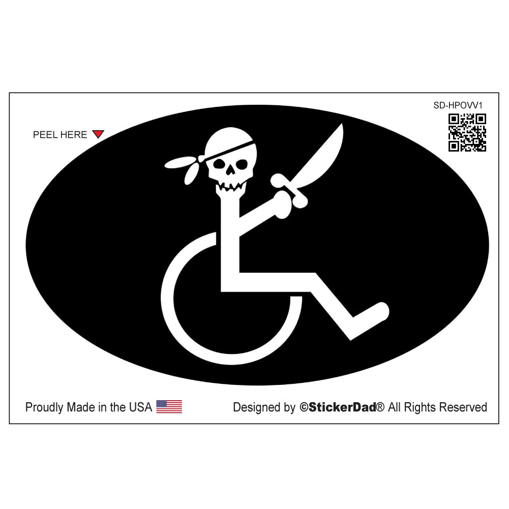 Handicapped Pirate V1 Oval Full Color Printed Vinyl Decal Window Sticker