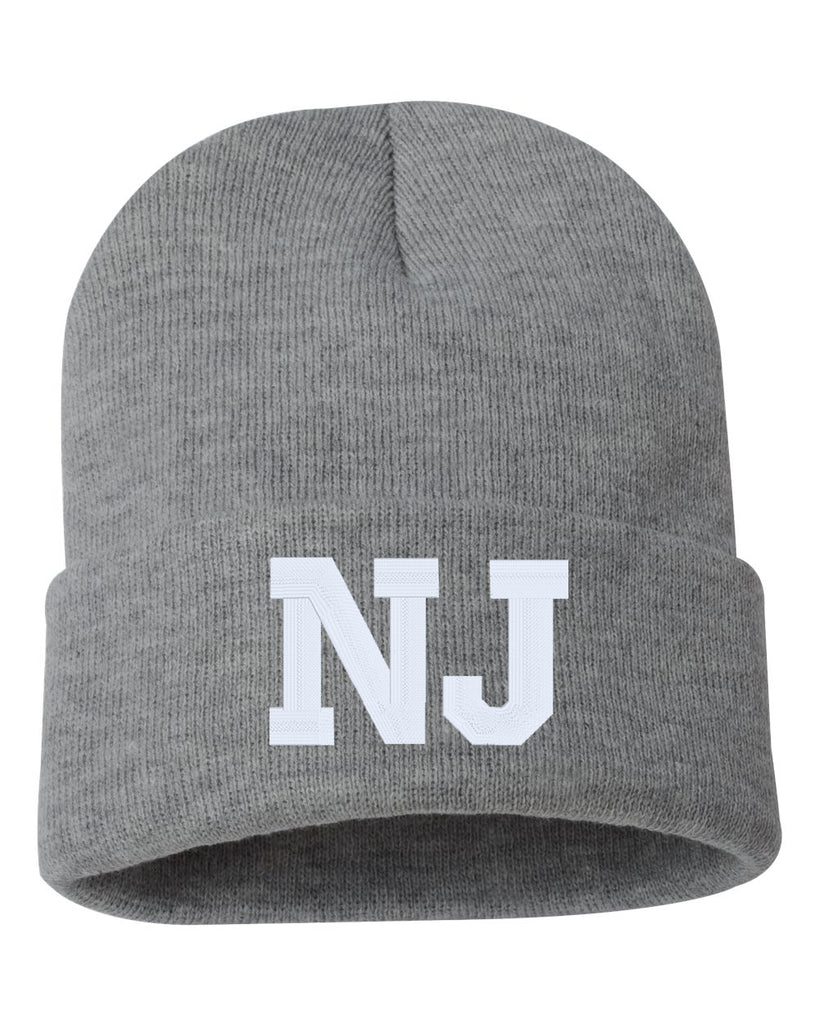 nj state abbreviation embroidered cuffed beanie hat
